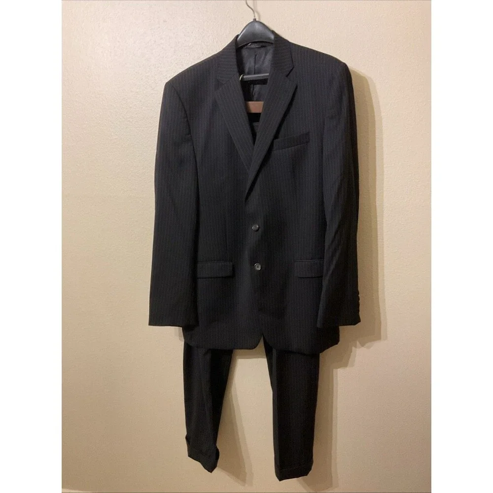 Lauren Ralph Lauren Men’s Black Pinstripe Single Breasted Suit 42L Pants 33 X32